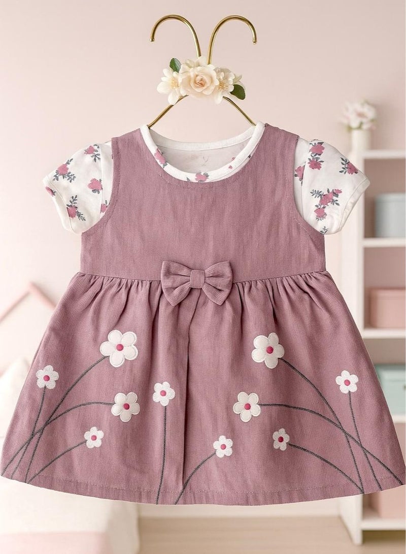 ANDRINA Purple Floral Baby Dress with White Shirt, Stylish and Fashionable Newborn Baby Girls Clothes - Image 2