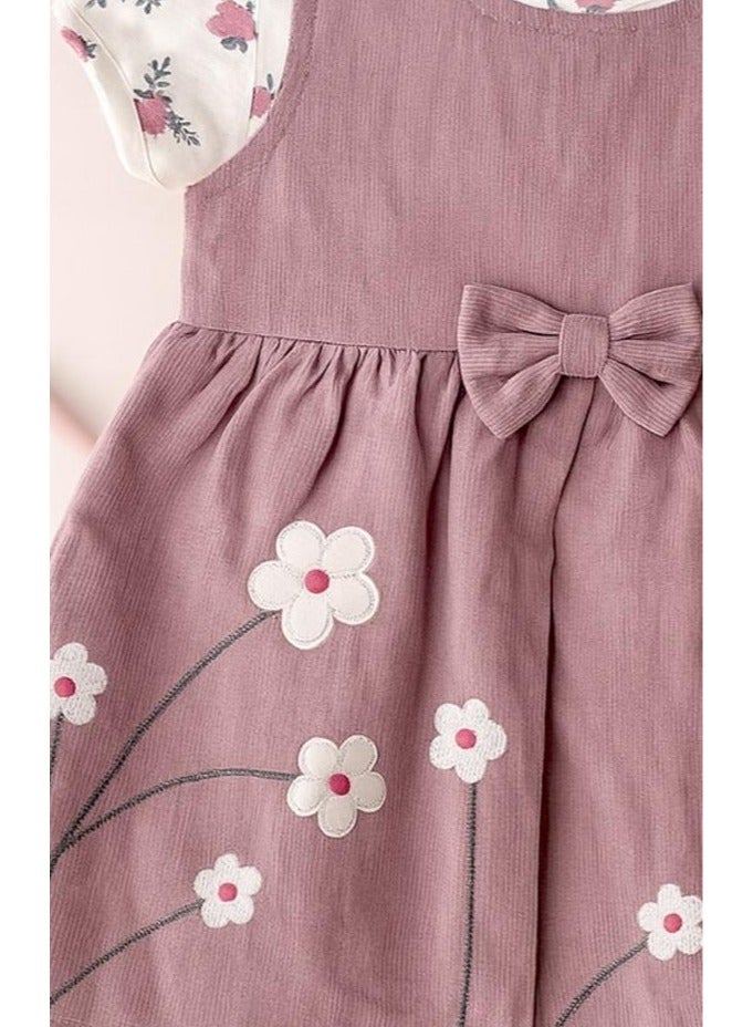 ANDRINA Purple Floral Baby Dress with White Shirt, Stylish and Fashionable Newborn Baby Girls Clothes - Image 4