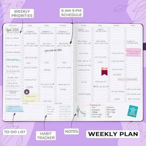 GoGirl Planner PRO Schedule - Undated Planner with Hourly Time Slots, Monthly, Weekly & Daily Organizer, Appointment Book for time Management, 7"x10" Hardcover, Lasts 1 Year - Purple - Image 3