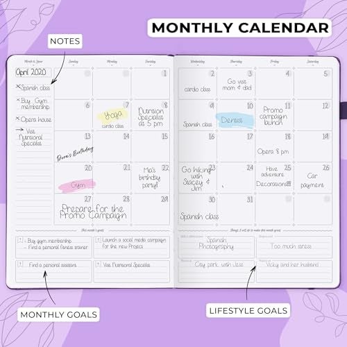 GoGirl Planner PRO Schedule - Undated Planner with Hourly Time Slots, Monthly, Weekly & Daily Organizer, Appointment Book for time Management, 7"x10" Hardcover, Lasts 1 Year - Purple - Image 4