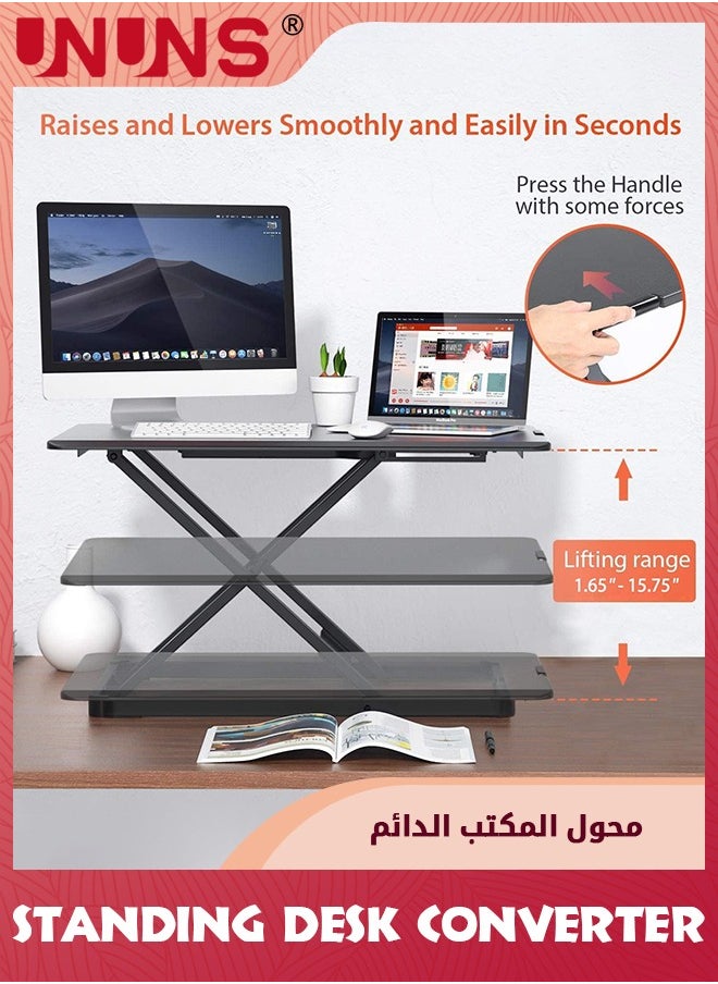 UNUNS - Height Adjustable Standing Desk Converter,Stand Up Desk Converter For Home Office,Gas Spring Computer Workstation For Monitor Or Laptop - Image 1