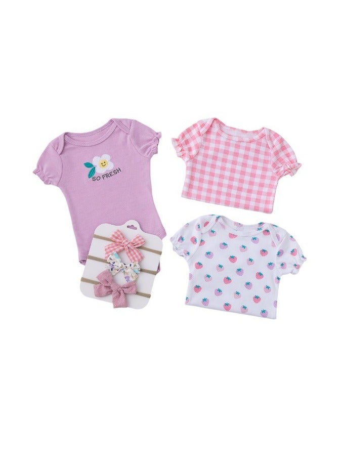 Bambimici Bambimici Strawberry Print Babysuit 3-Piece Set with Headbands  - Image 2