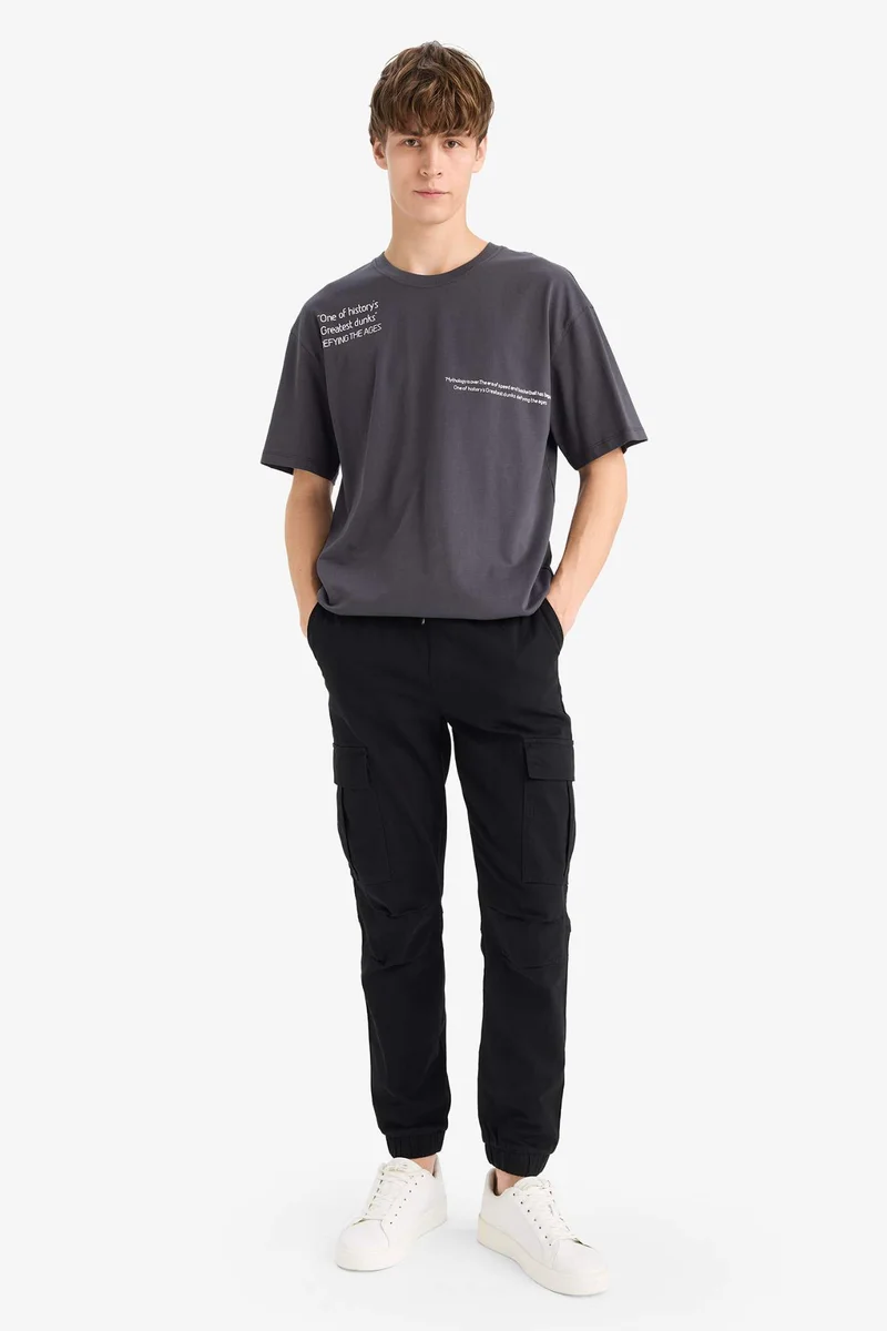DeFacto Cotton Boxy Fit Relaxed Fit Printed Back Printed T-Shirt