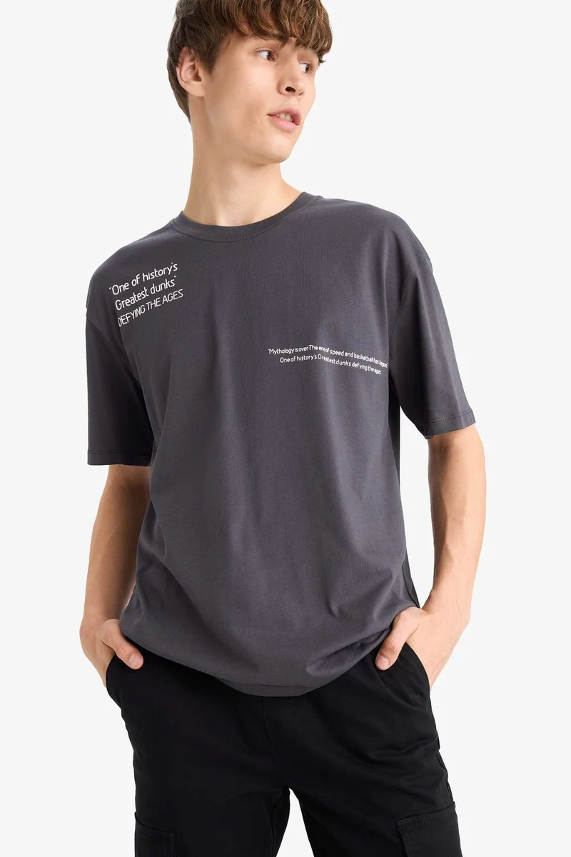 DeFacto Cotton Boxy Fit Relaxed Fit Printed Back Printed T-Shirt