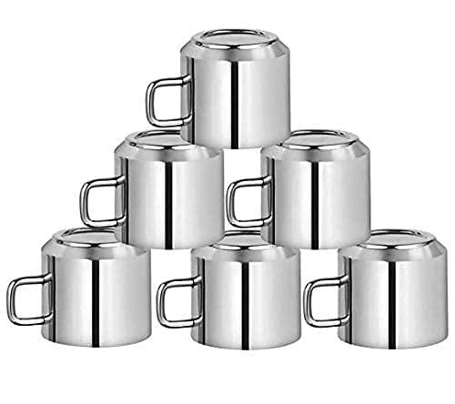 Duodeno 100 ML Double Walles Stainless Steel TeaCoffee Cup Set of 6 for Kitchenware and Home Color Silver - Image 2