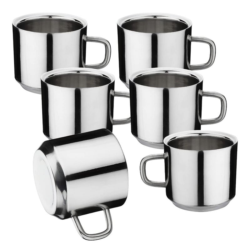 Duodeno 100 ML Double Walles Stainless Steel TeaCoffee Cup Set of 6 for Kitchenware and Home Color Silver - Image 1