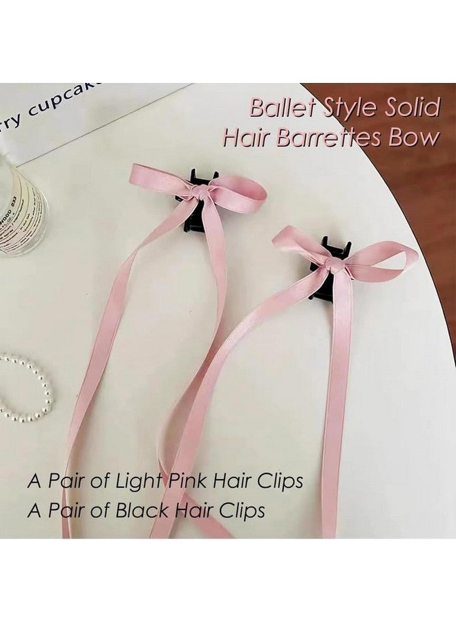 CHIROGRAPHY4 PCS Premium Hair Bow Clips, Tassel Hair Clips with Long Tail, Ballet Style Solid Hair Barrettes Bow, Ponytail Holder Alligator Claw Bow Hair Accessories for Women (Black & Pink) - Image 4