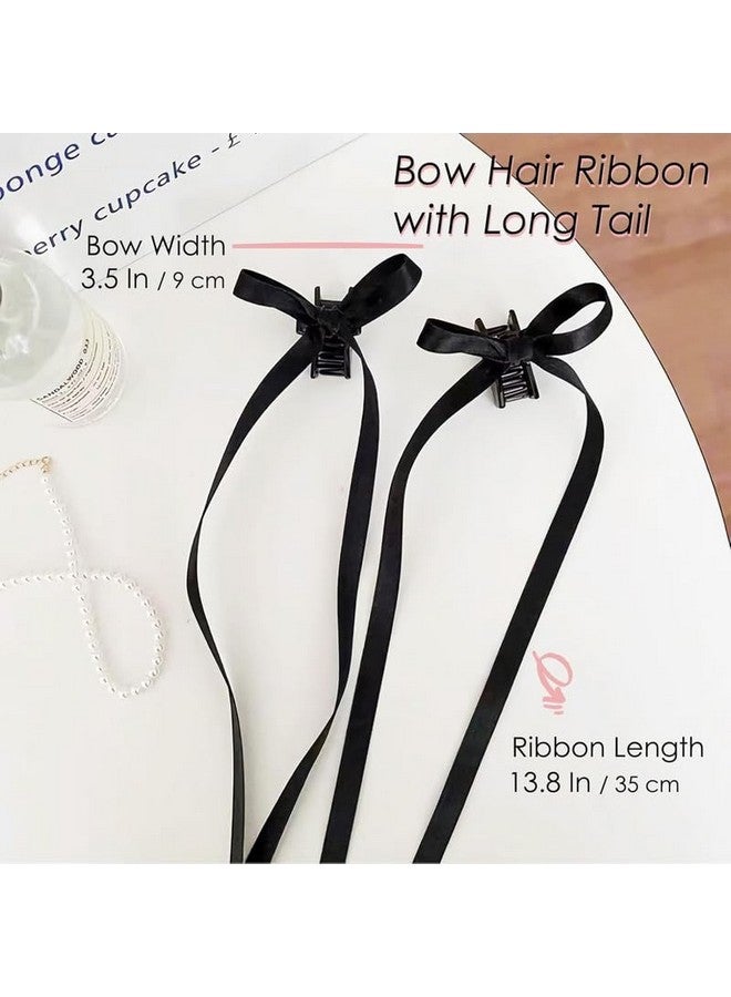 CHIROGRAPHY4 PCS Premium Hair Bow Clips, Tassel Hair Clips with Long Tail, Ballet Style Solid Hair Barrettes Bow, Ponytail Holder Alligator Claw Bow Hair Accessories for Women (Black & Pink) - Image 5