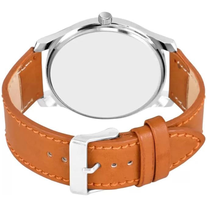 Acnos® Analogue Watch Leather Strap White Dial Brown Belt Analog Wrist Watch for Men Boy Pack of 1 - Image 3