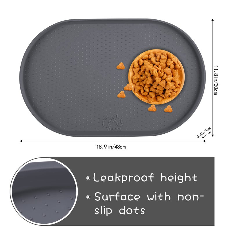 Yacee 100% Waterproof 0.5" Raised Edge BPA Free Silicone Dog Food Mat, Pet Cat Feeding Mats Contain Spills Protects Floors, Placemats for Cats and Dogs Water Bowl Dishwasher. (Small, Gray) - Image 2
