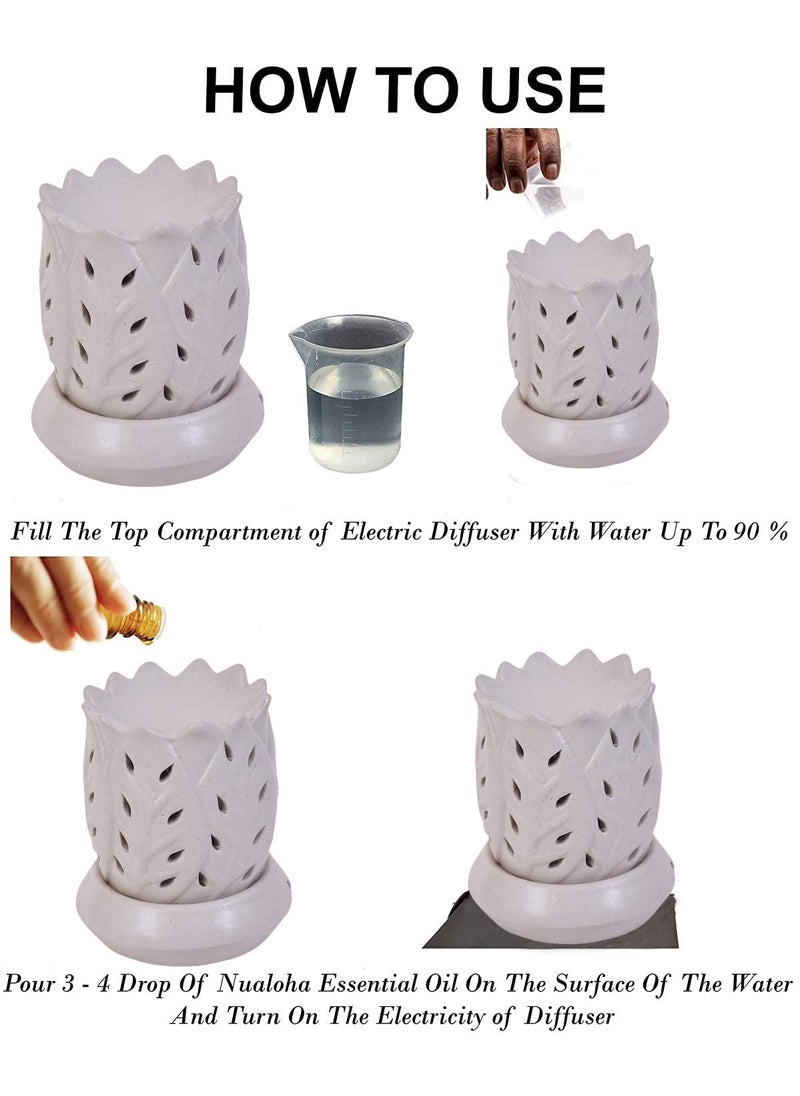 Nualoha Nualoha Ceramic Electric Scented Oil Diffuser Handcrafted Aroma Air Purifier Home Fragrance Lamp for Home Decor Spa Aromatherapy Gift Item with Extra Bulb and Jasmine Bloom Aroma Oil 10 ml  - Image 3