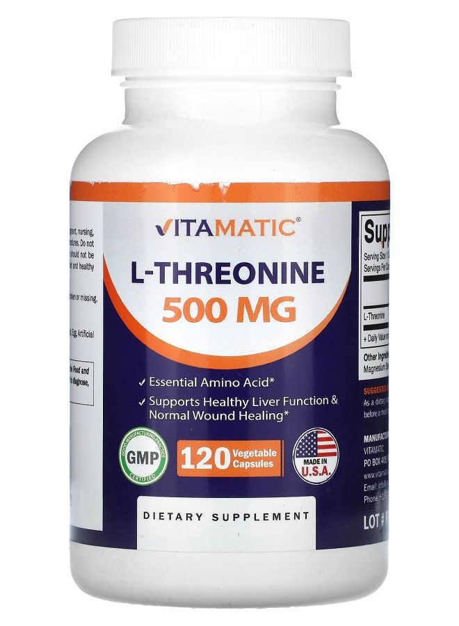 Vitamatic L-Threonine 500 mg  120 Vegetable Capsules