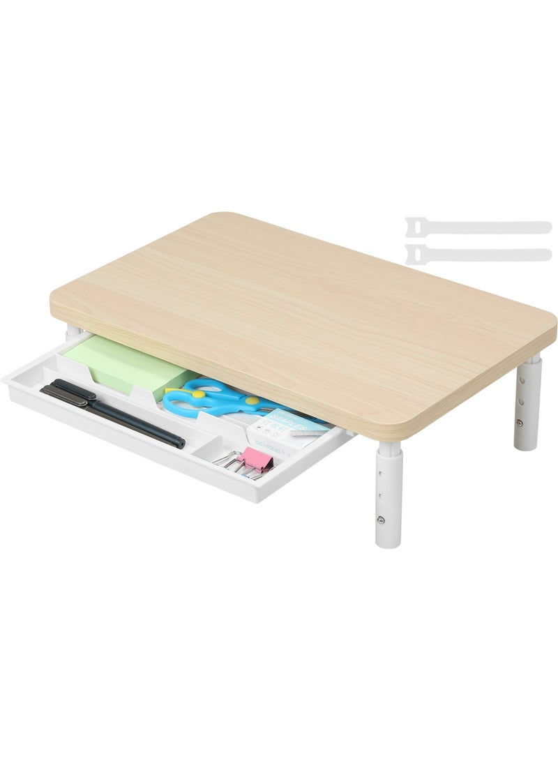 ETHU Monitor Stand Riser, 3 Height Adjustable Monitor Stand with Storage Drawer, Desk Organizer Ergonomic Stand for Computer Printer Laptop PC iMac, Beige - Image 1