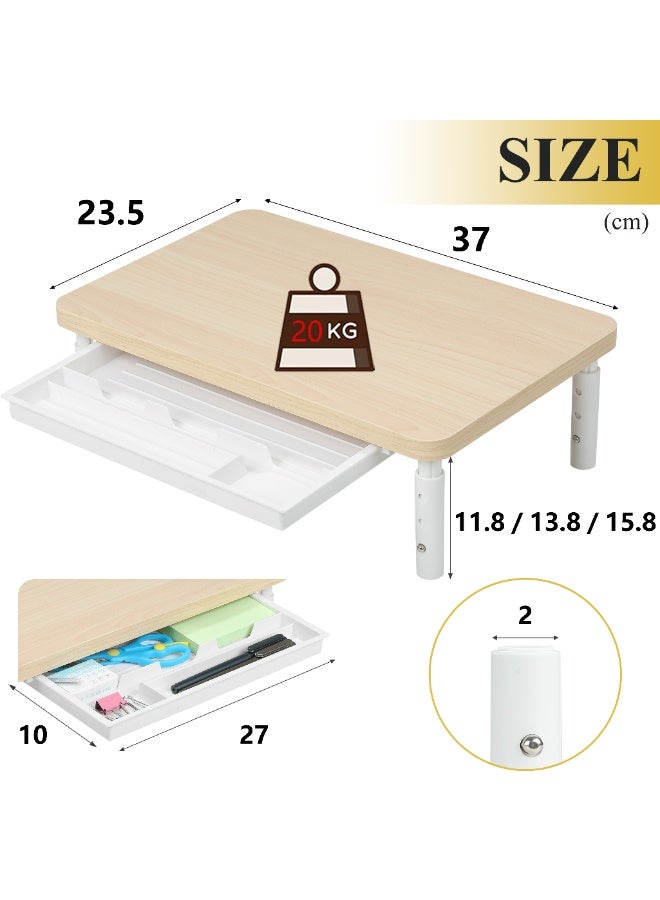 ETHU Monitor Stand Riser, 3 Height Adjustable Monitor Stand with Storage Drawer, Desk Organizer Ergonomic Stand for Computer Printer Laptop PC iMac, Beige - Image 2