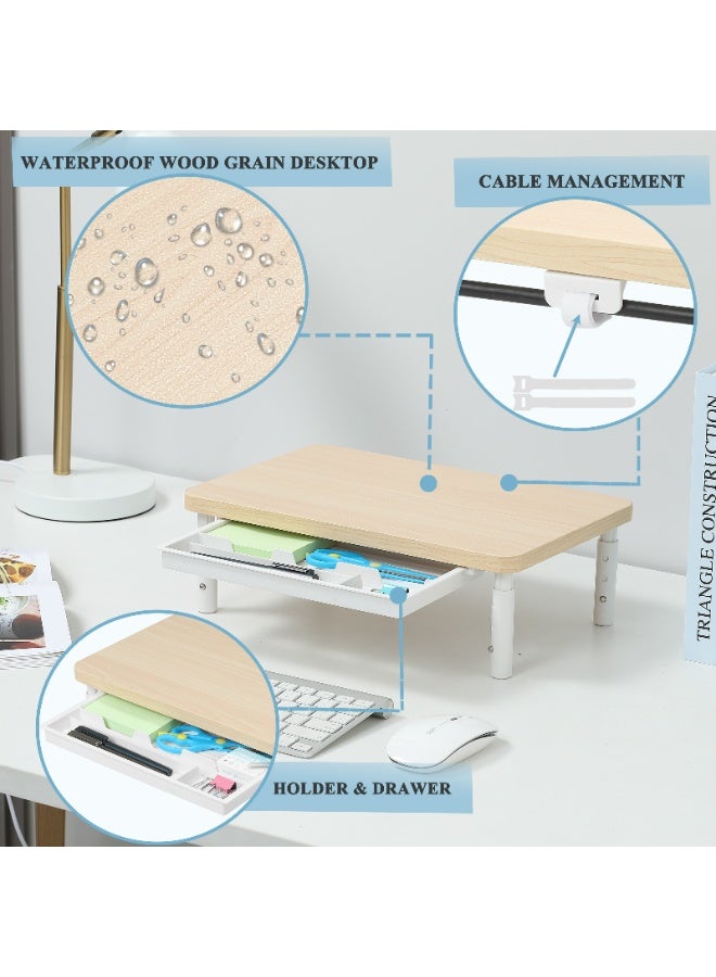 ETHU Monitor Stand Riser, 3 Height Adjustable Monitor Stand with Storage Drawer, Desk Organizer Ergonomic Stand for Computer Printer Laptop PC iMac, Beige - Image 4