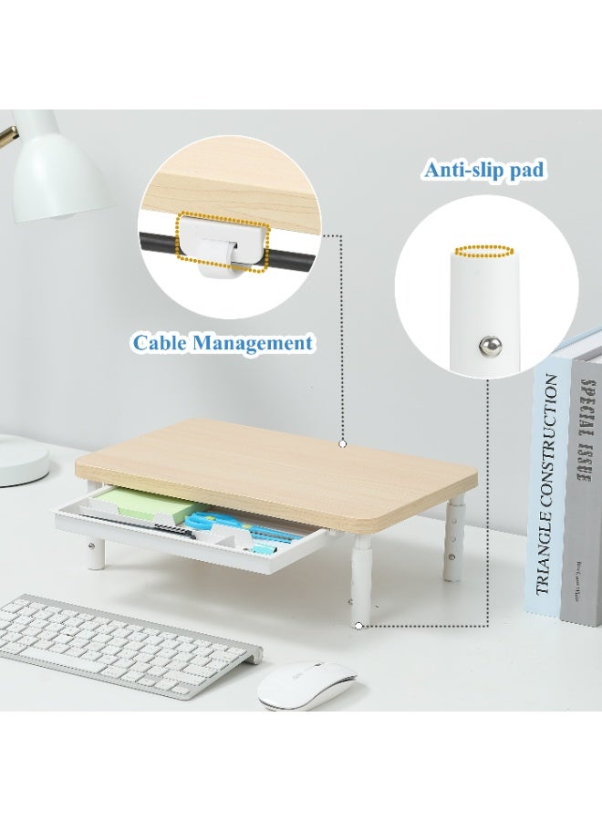 ETHU Monitor Stand Riser, 3 Height Adjustable Monitor Stand with Storage Drawer, Desk Organizer Ergonomic Stand for Computer Printer Laptop PC iMac, Beige - Image 5