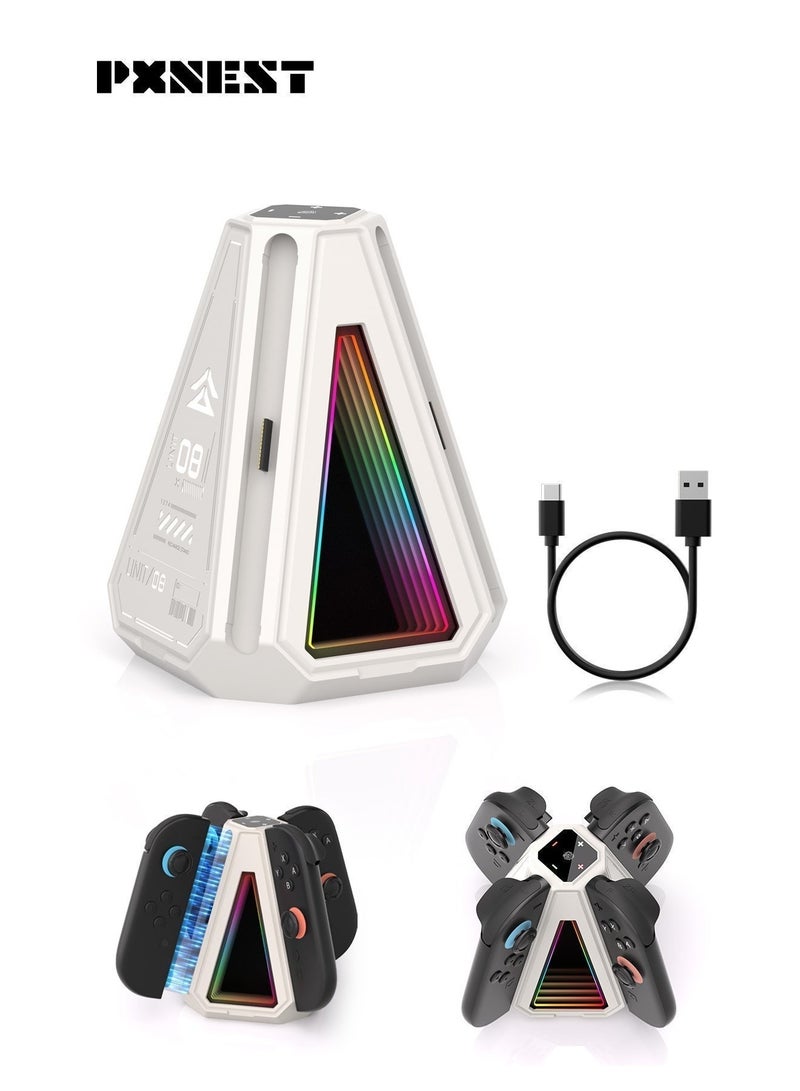 بيكسنست قاعدة شحن Joy-Con لجهاز (2025) Switch 2، ملحق Switch 2، شاحن Joy-Con مغناطيسي بأربع فتحات، 9 أوضاع RGB، حماية ذكية للدائرة. - Image 1