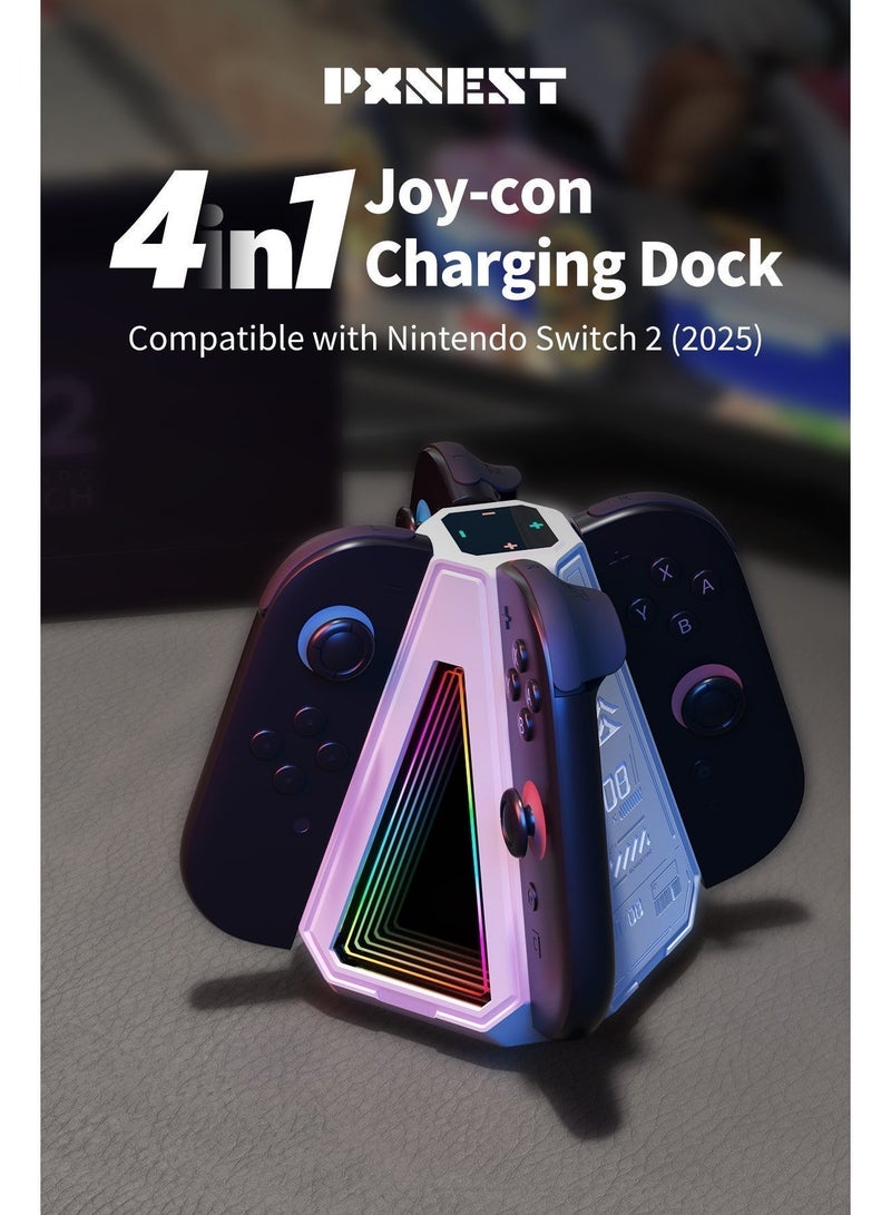 بيكسنست قاعدة شحن Joy-Con لجهاز (2025) Switch 2، ملحق Switch 2، شاحن Joy-Con مغناطيسي بأربع فتحات، 9 أوضاع RGB، حماية ذكية للدائرة. - Image 2