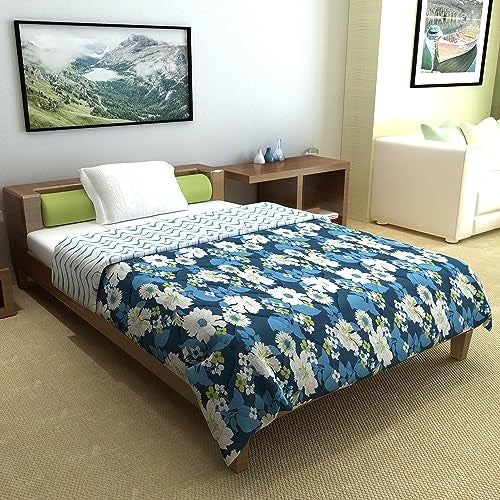 Divine Casa Microfibre All Weather Lightweight 120 GSM Printed Reversible Single Bed Size Quilt Comforter Blanket - (140 x 230, Navy Blue and White)| TC - 120 - Image 4