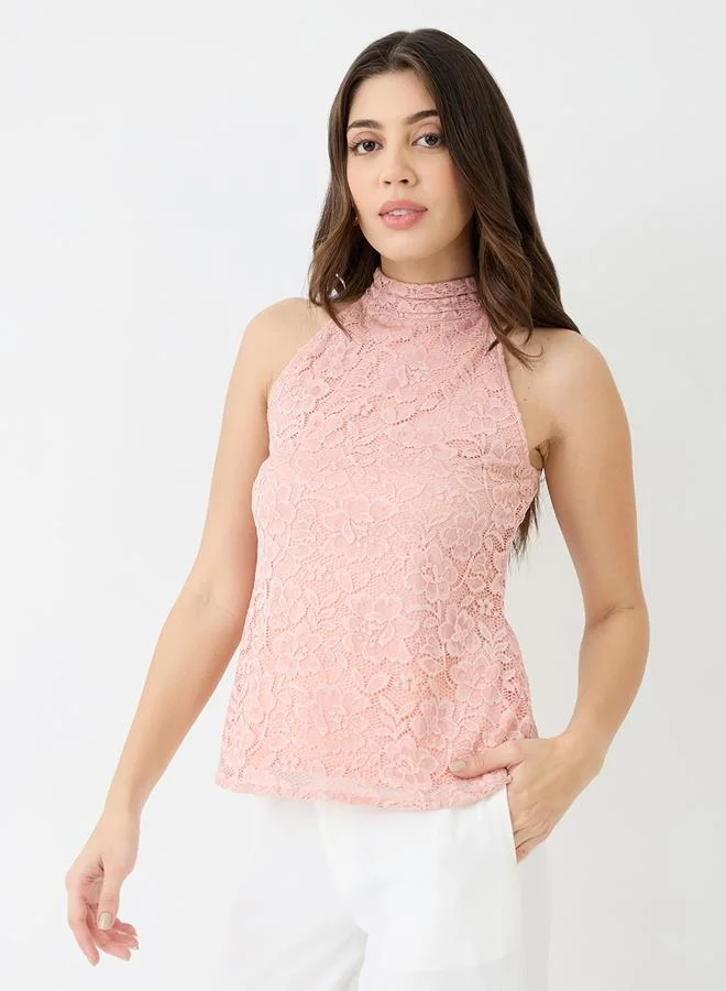 جلو باص بلوزة بدون أكمام مزينة بدانتيل زهور