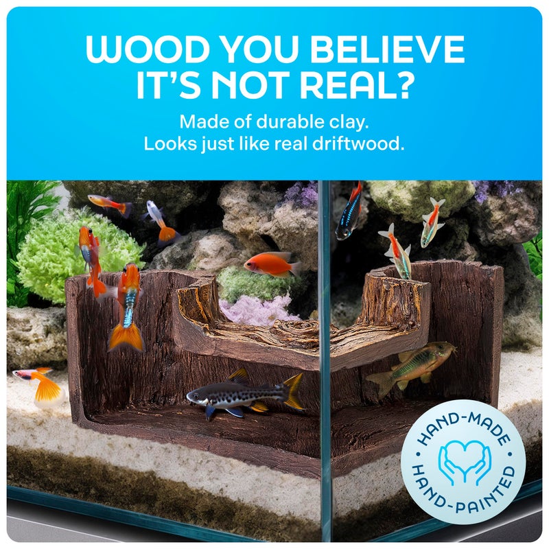 FISHNOSH Aquarium Cave | Natural-Looking Wood-Like BPA-Free Fish Tank Cave for Corners | 5.1â€ x 2â€ x 2.7â€ Fish Hideout for Aquarium | Guppy, Neon Tetra, Corydoras Catfish, Betta Hide | Tank Decor - Image 2