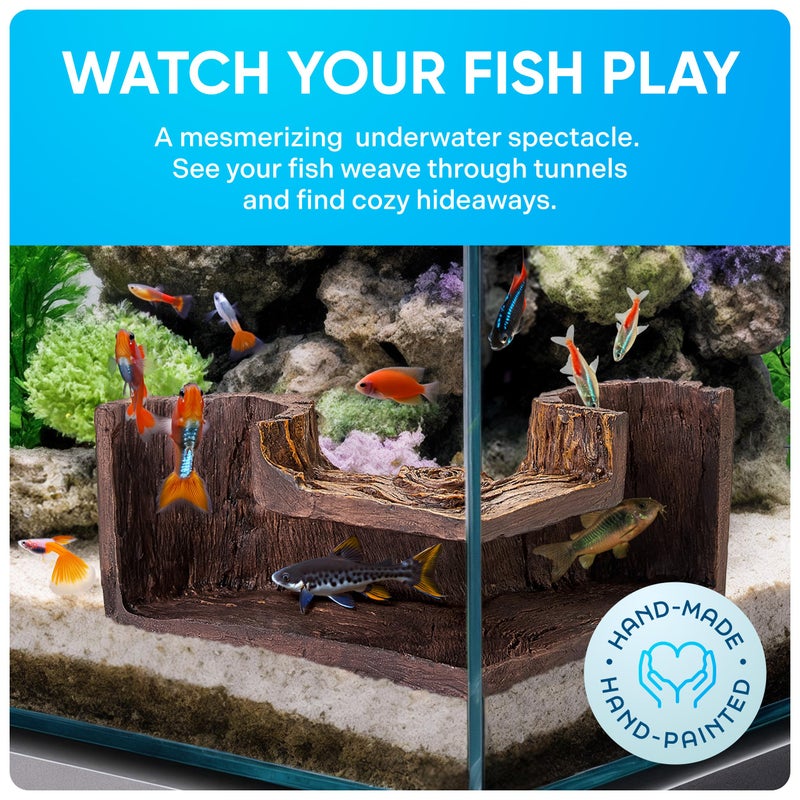 FISHNOSH Aquarium Cave | Natural-Looking Wood-Like BPA-Free Fish Tank Cave for Corners | 5.1â€ x 2â€ x 2.7â€ Fish Hideout for Aquarium | Guppy, Neon Tetra, Corydoras Catfish, Betta Hide | Tank Decor - Image 3