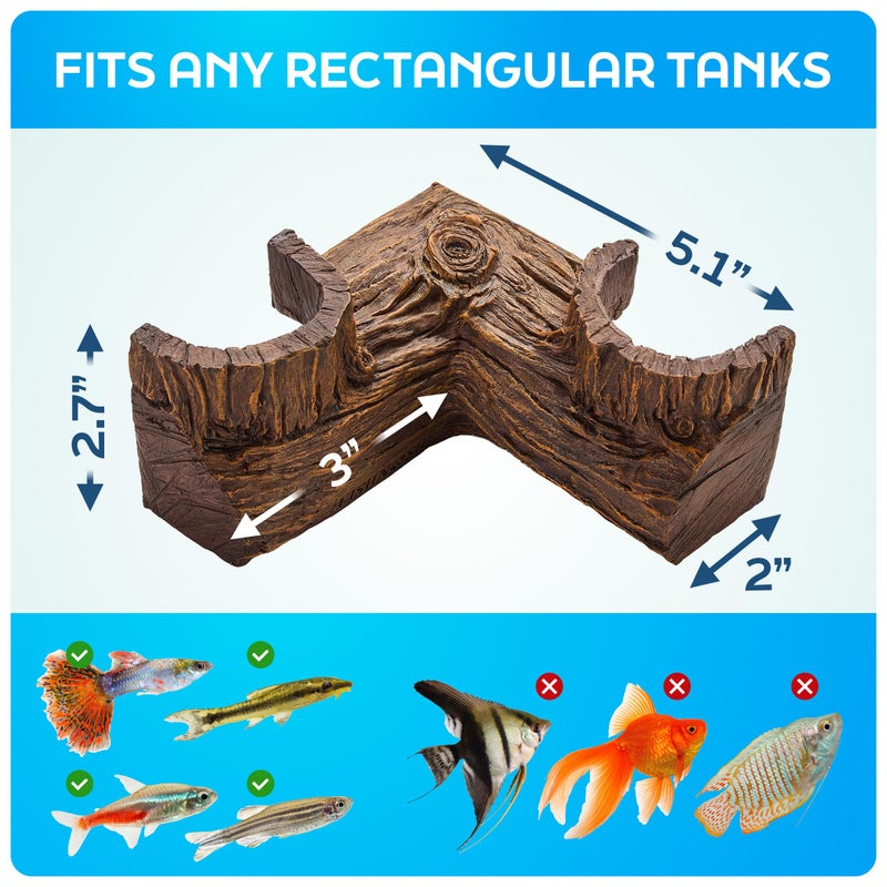 FISHNOSH Aquarium Cave | Natural-Looking Wood-Like BPA-Free Fish Tank Cave for Corners | 5.1â€ x 2â€ x 2.7â€ Fish Hideout for Aquarium | Guppy, Neon Tetra, Corydoras Catfish, Betta Hide | Tank Decor - Image 5