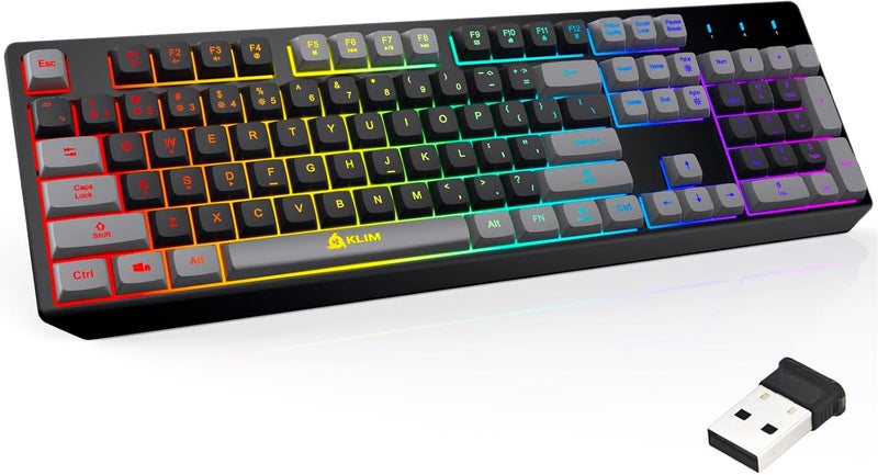 KLIM Chroma Wireless Keyboard – RGB Backlit Gaming, Rechargeable Battery, PC Keyboard, Durable & Water-Resistant, Compatible with PS4, PS5 & Mac - Black - Image 1