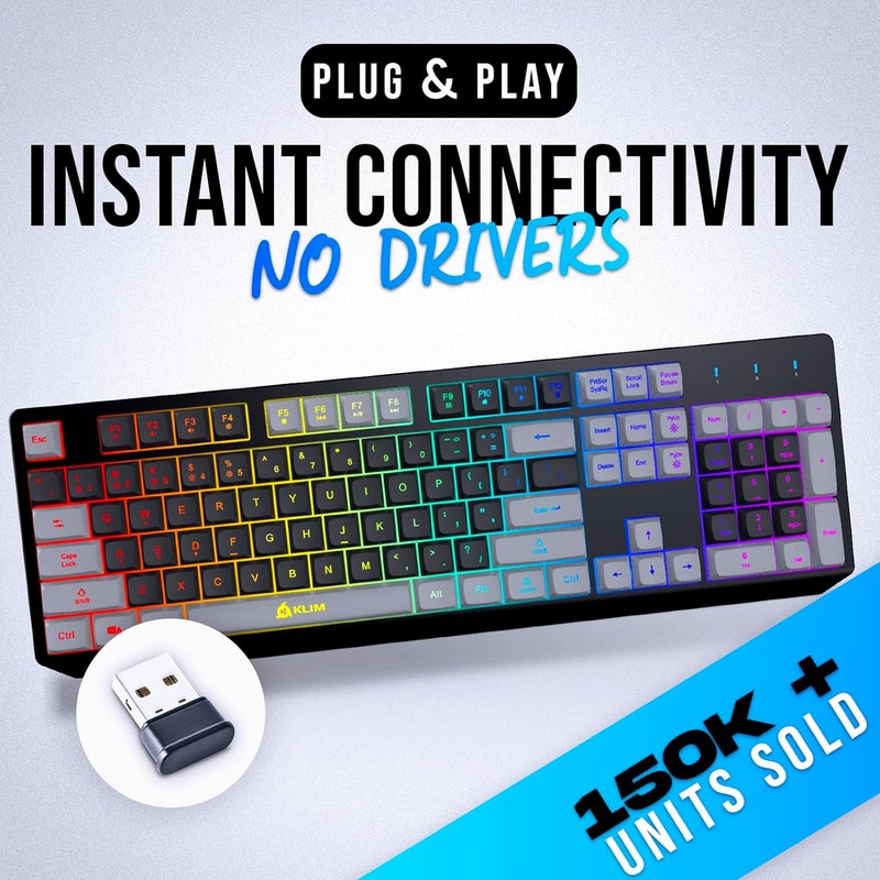 KLIM Chroma Wireless Keyboard – RGB Backlit Gaming, Rechargeable Battery, PC Keyboard, Durable & Water-Resistant, Compatible with PS4, PS5 & Mac - Black - Image 2