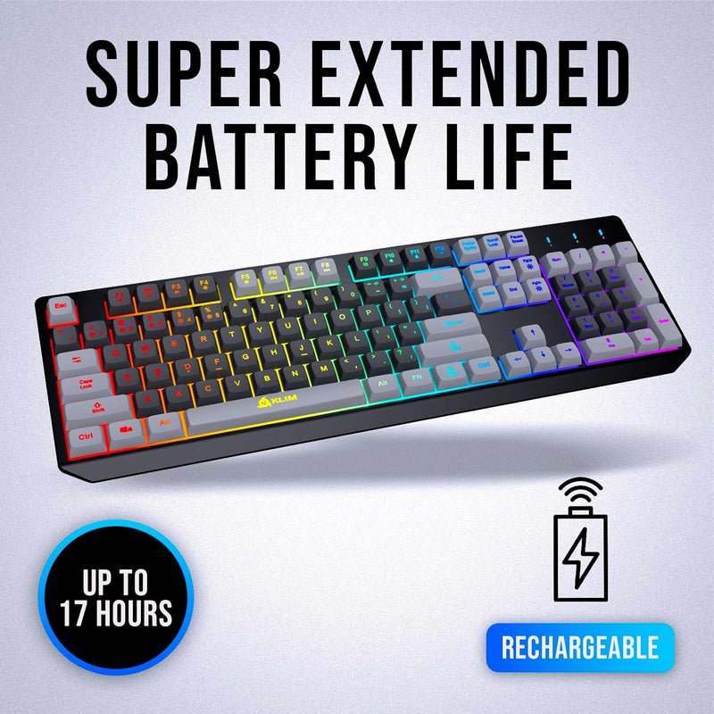 KLIM Chroma Wireless Keyboard – RGB Backlit Gaming, Rechargeable Battery, PC Keyboard, Durable & Water-Resistant, Compatible with PS4, PS5 & Mac - Black - Image 3