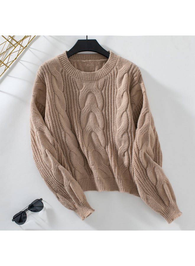 European And American Women's Clothing New Solid Color Cable-knit over Sweater For Women Autumn And Winter Retro Loose Knit Top For Women