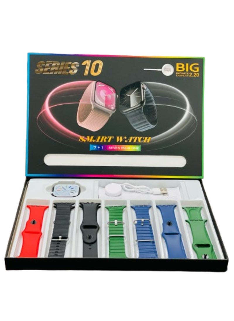Generic - Smart Watch Series 10 with 7 in 1 Straps Full Touch Color Screen Bluetooth Calling Health and Sports Smartwatch Multicolor - Image 1