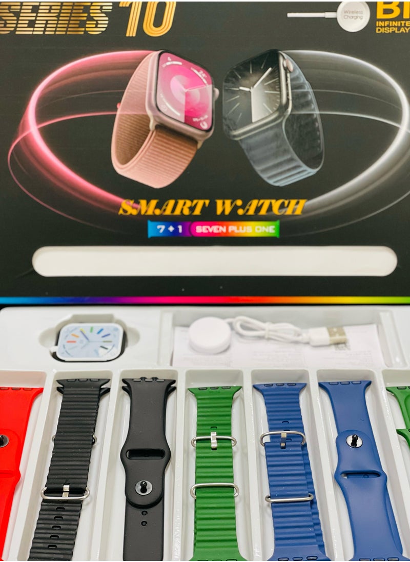 Generic - Smart Watch Series 10 with 7 in 1 Straps Full Touch Color Screen Bluetooth Calling Health and Sports Smartwatch Multicolor - Image 1