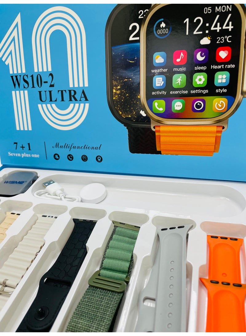 Smart Watch Series 10 with 7 in 1 Straps Full Touch Color Screen Bluetooth Calling Health and Sports Smartwatch Multicolor
