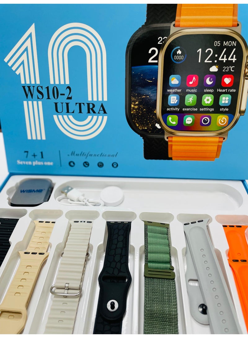 Smart Watch Series 10 with 7 in 1 Straps Full Touch Color Screen Bluetooth Calling Health and Sports Smartwatch Multicolor