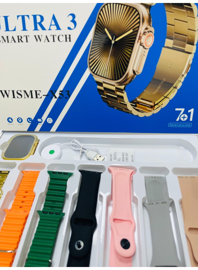 WISME Smart Watch Ultra with 7+1 Straps Full Touch Color Screen Bluetooth Calling Health and Sports Smartwatch Multicolor - Image 3