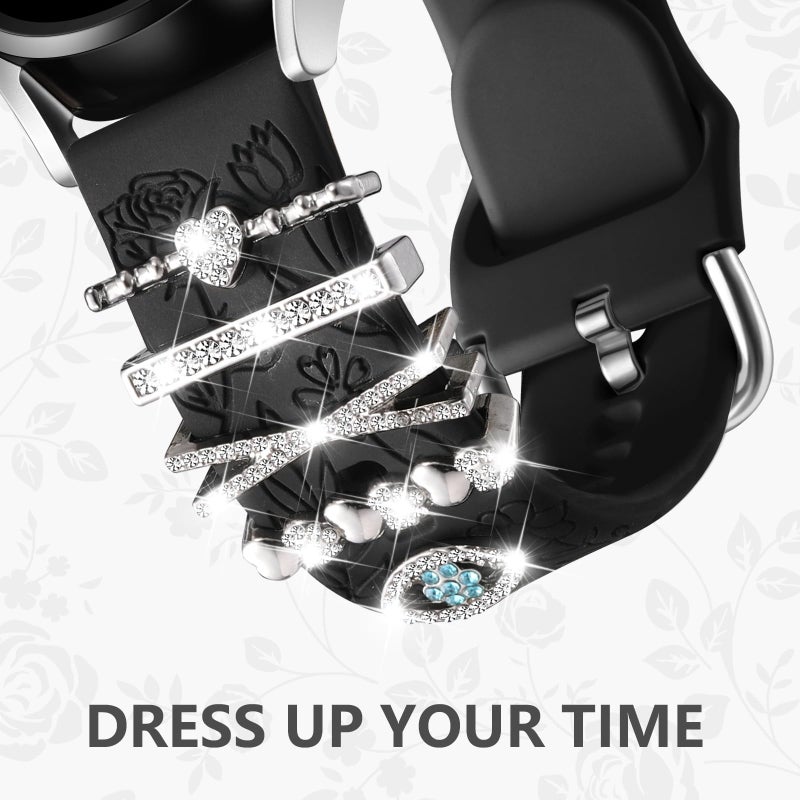 DaQin Flower Engraved Band Compatible with Samsung Galaxy Watch 7 Band/FE 6 5 4 40mm 44mm,Galaxy Active 2, 20mm Watch Band Soft Silicone Replacement Strap with Decorative Charms Accessories Women - Image 3