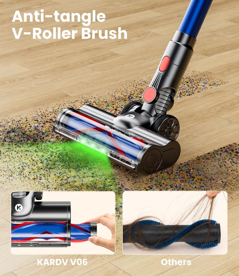 KARDV Cordless Vacuum Cleaner, 500W/40Kpa Vacuum Cleaners for Home, 60Mins Stick Vacuum with LED Display, Anti-Tangle & Wall Mount Charging, 8 in 1 Lightweight Vacuum for Hard Floors Carpet Pet Hair - Image 3