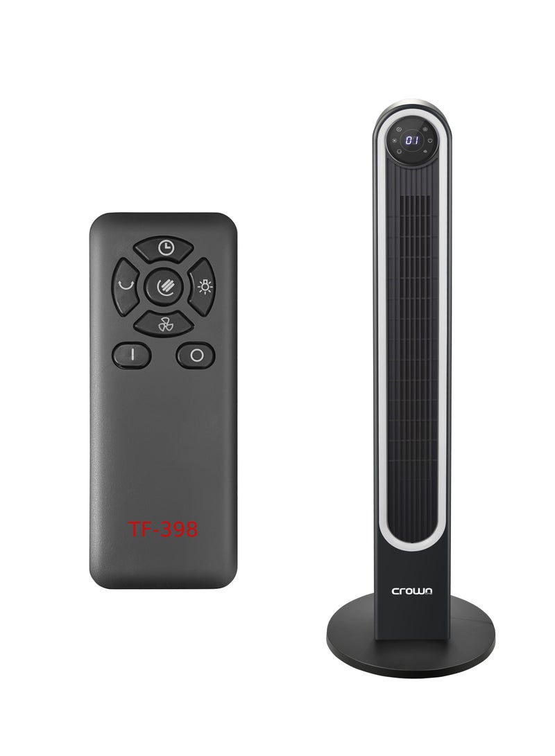 Crownline 42" Tower Fan with LED Light, 6 Speed Settings, 3 Wind Modes, 9-Hour Timer, 80° Oscillation, 7m/s Wind, LED Display, and Remote Control | 60W Power, 220-240V, 50/60 Hz. TF-398 Black - Image 5