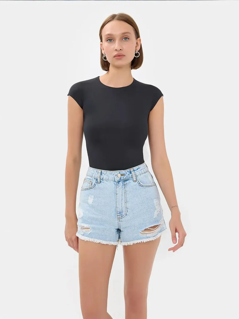 HICCUP Basic Woven Crew Neck T-Shirt