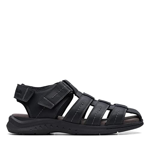 Clarks Men's Walkford Fish Fisherman Sandal, Black Tumbled Leather, 7 - Image 2