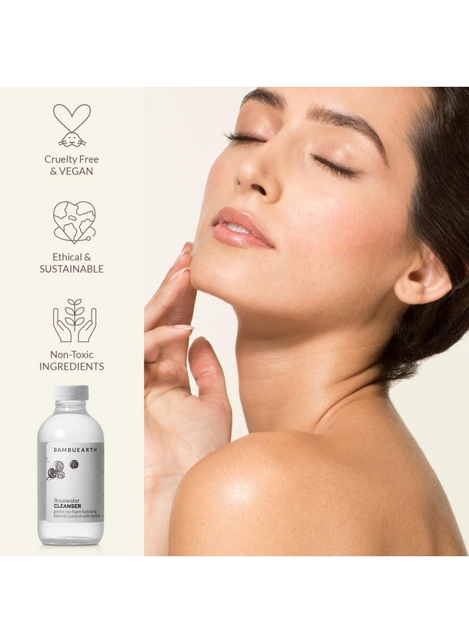 BambuEarth - Rosewater Face Cleanser (4 Oz) - Helps Hydrate, Balance, And Soothe - Non-Foaming, Vegan, Alcohol-Free Cleanser With Organic Rosewater To Support Skin'S Barrier - Image 1