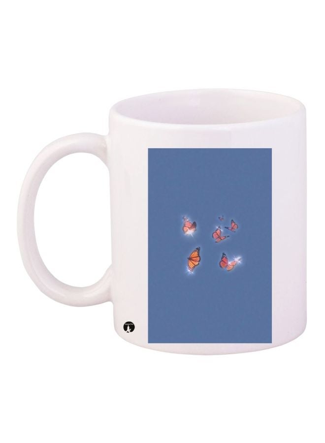 RYN Butterflies Printed Coffee Mug White/Blue/Brown 11ounce