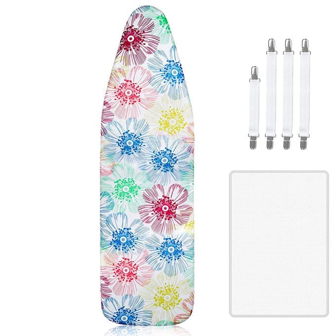 IRONING BOARD COVER ELASTIC EDGE SCORCH RESISTANT PADDING IRONING BOARD COVERS FIT 110X35CM IRONING BOARD INCLUDE 4 FASTENERS AND PROTECTIVE SCORCH MESH CLOTH