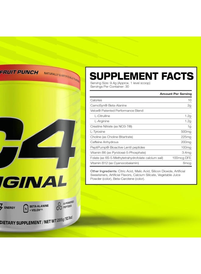 سي4 مسحوق Cellucor C4 Original المخصص للاستخدام قبل التمرين، بنكهة "فروت بانش" (مزيج الفواكه)، 30 حصة (285 جم) - Image 2