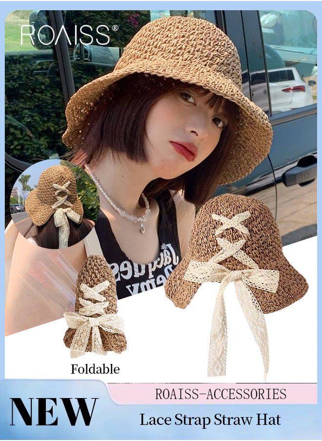 Women's Lace Strap Straw Hat, Foldable Breathable Wide Brim Sun Hat with Bow Decoration for Summer Beach Seaside Vacation Fashion Accessories - pzsku/Z55FB786A128A1D3252A9Z/45/_/1720430517/63fb6167-91e9-41f9-958b-a500b789521b