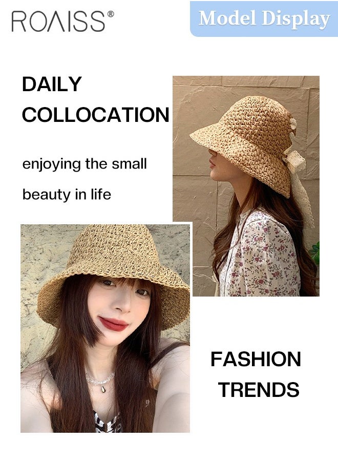 Women's Lace Strap Straw Hat, Foldable Breathable Wide Brim Sun Hat with Bow Decoration for Summer Beach Seaside Vacation Fashion Accessories - pzsku/Z55FB786A128A1D3252A9Z/45/_/1720776359/db6e875c-438a-496c-bbea-5b94a793c71b