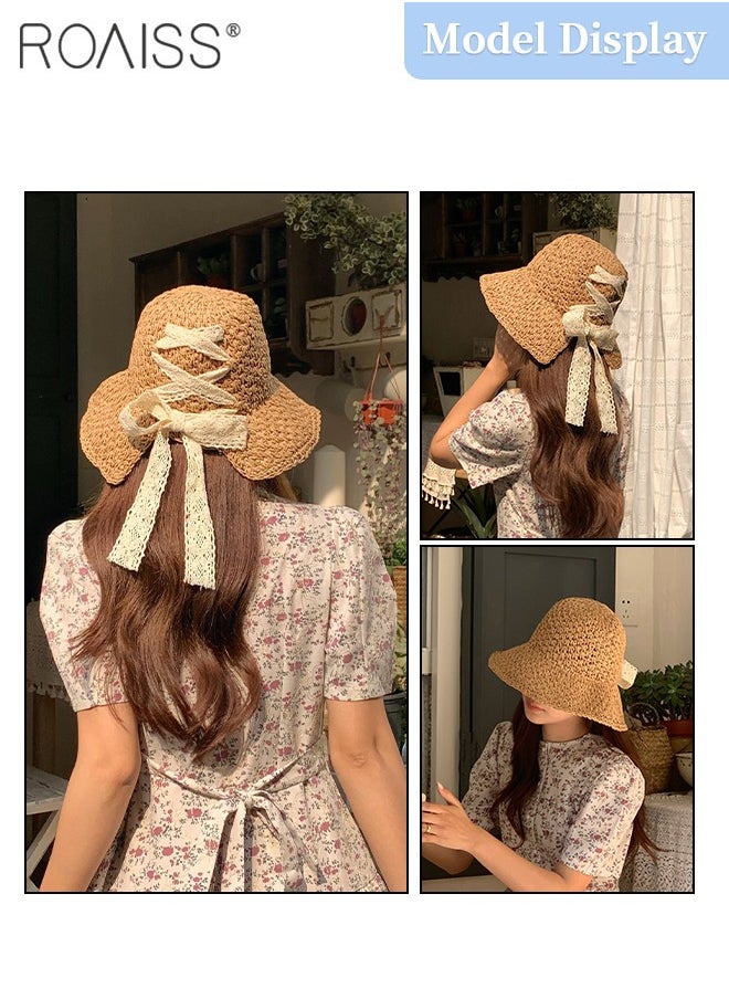 Women's Lace Strap Straw Hat, Foldable Breathable Wide Brim Sun Hat with Bow Decoration for Summer Beach Seaside Vacation Fashion Accessories - pzsku/Z55FB786A128A1D3252A9Z/45/_/1720777001/d271848f-6cc8-4b63-a7ab-804fa6a4e175