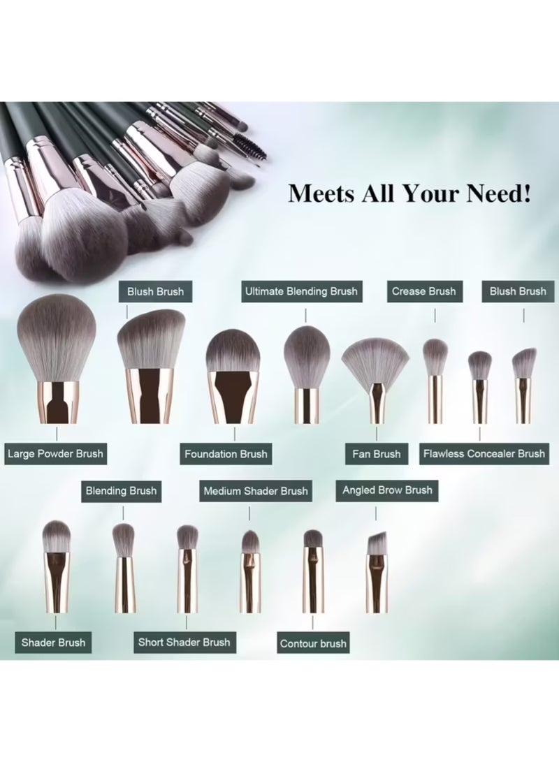 ZedAura 14 Pcs Professional Makeup Brush Set Essential Cosmetic Brushes for Face & Eyes Ultra-Soft Synthetic Fur Bristles for Foundation, Eye Shadow, Blush & Blending - Image 2