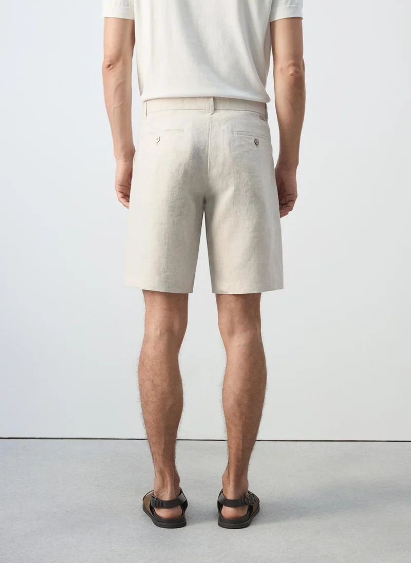 مانجو مان Slim-Fit 100% Linen Bermuda Shorts